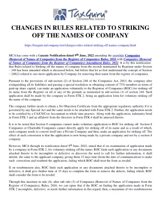 changes in rules related to striking off the names of company
