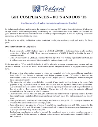 gst compliances do s and don ts