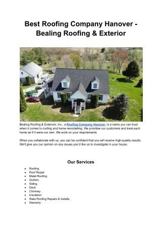 Hire Top Roofing Contractor Hanover - Bealing Roofing & Exterior