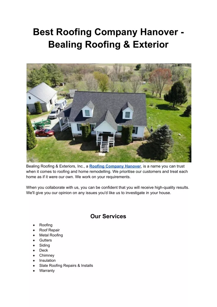 best roofing company hanover bealing roofing