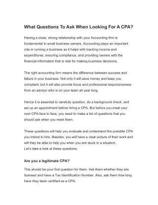 What Questions To Ask When Looking For A CPA