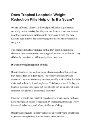 Does Tropical Loophole Weight Reduction Pills Help or Is It a Scam?