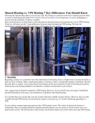 shared hosting vs vps hosting 7 key differences