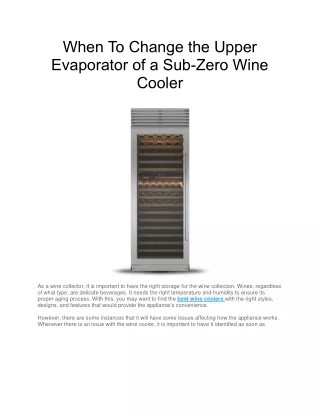 When To Change the Upper Evaporator of a Sub-Zero Wine Cooler