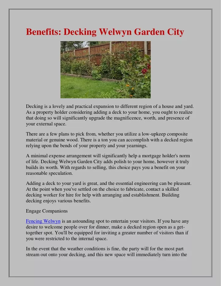 benefits decking welwyn garden city