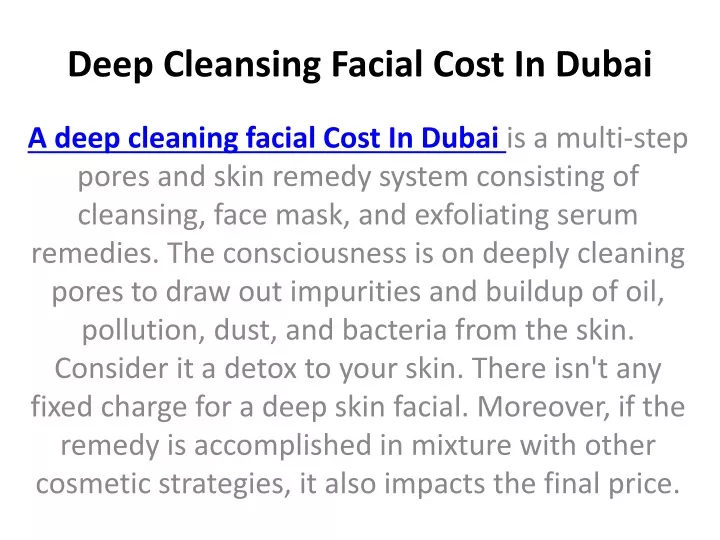 deep cleansing facial cost in dubai