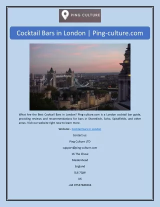 Cocktail Bars in London | Ping-culture.com