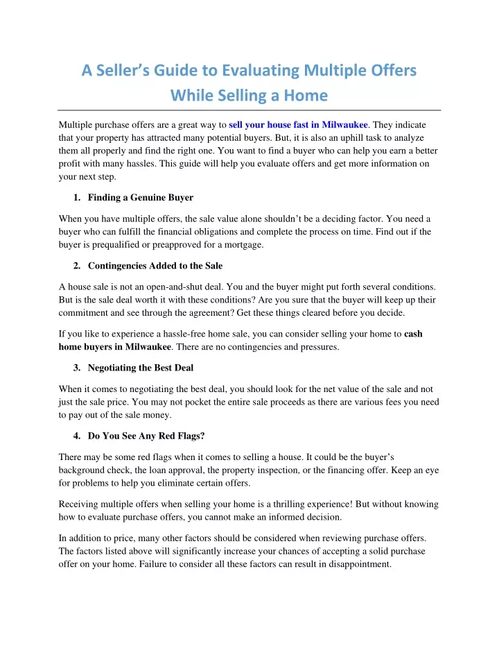 a seller s guide to evaluating multiple offers