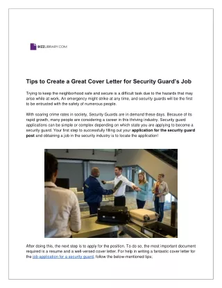 Tips to Create a Great Cover Letter for Security Guard’s Job | Bizzlibrary
