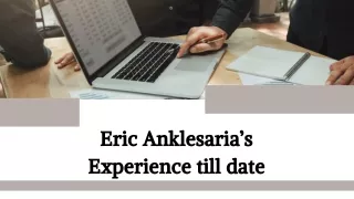 Eric Anklesaria’s Experience till date