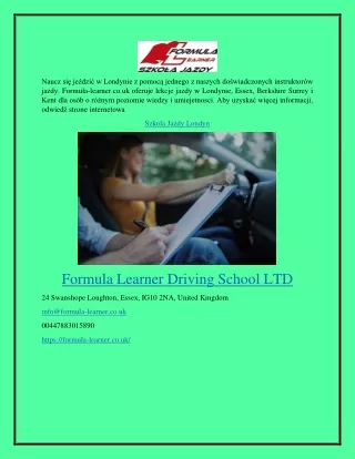 Szkola Jazdy Londyn Formula-learner.co.uk