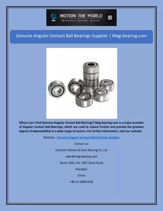 Genuine Angular Contact Ball Bearings Supplier | Mag-bearing.com