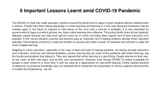 6 Important Lessons Learnt amid COVID-19 Pandemic