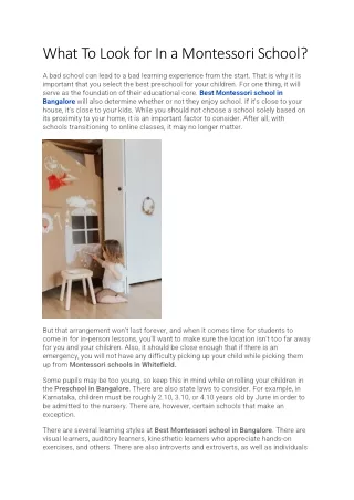 What To Look For In A Montessori School?