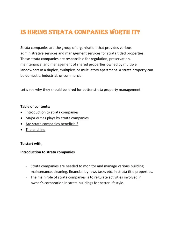 is hiring strata companies worth it is hiring