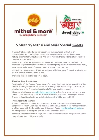 5 Must try Mithai and More Special Sweets