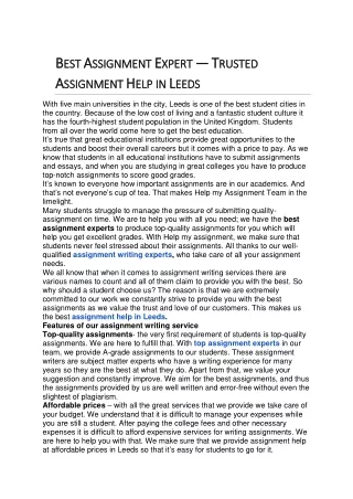 BEST ASSIGNMENT EXPERT — TRUSTED ASSIGNMENT HELP IN LEEDS
