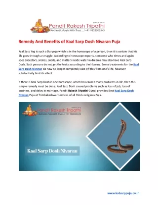 Remedy And Benefits of Kaal Sarp Dosh Nivaran Puja