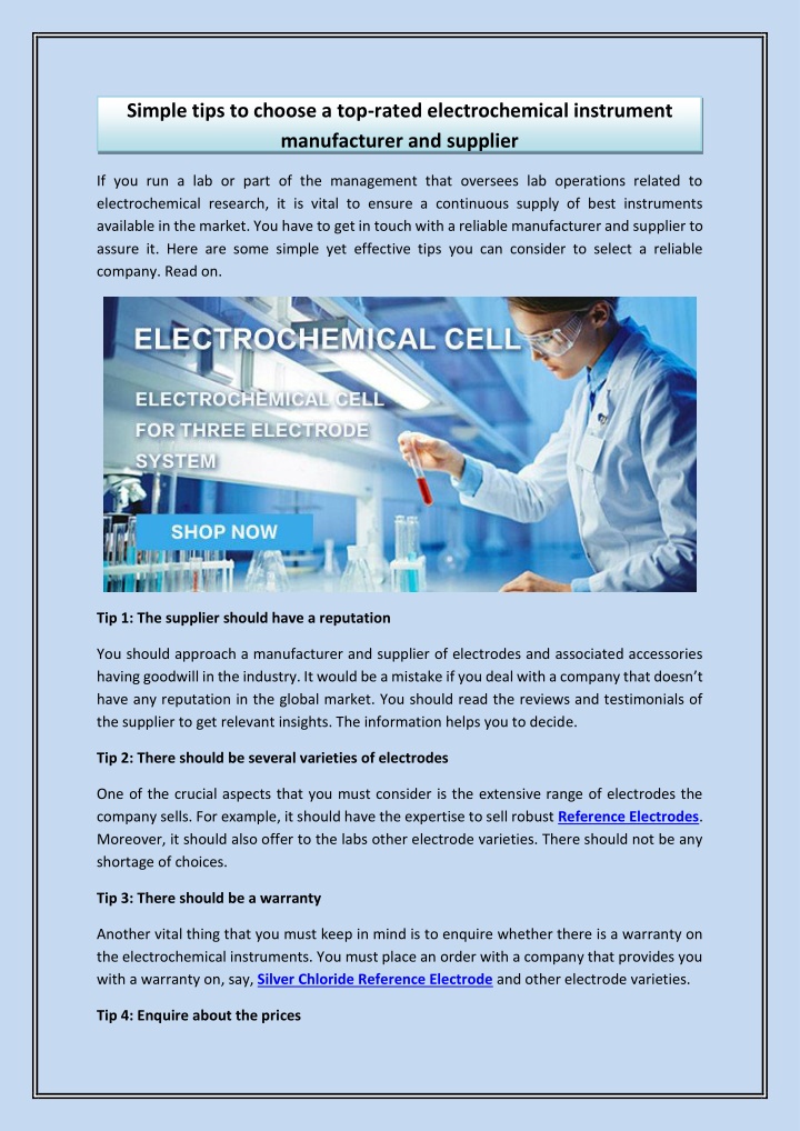 simple tips to choose a top rated electrochemical