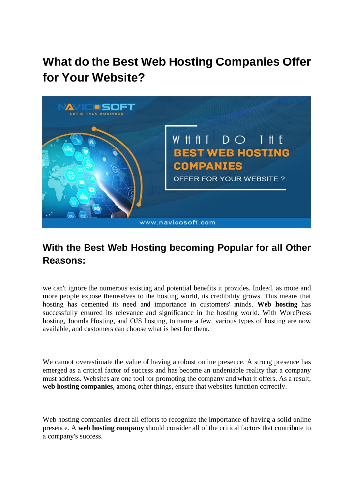 what do the best web hosting companies offer