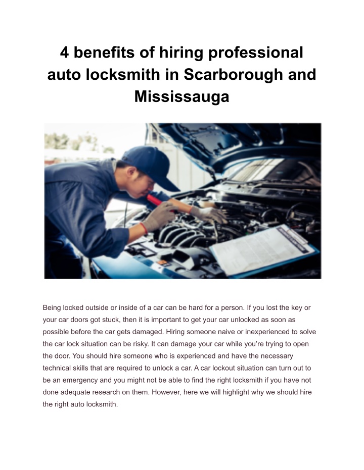 4 benefits of hiring professional auto locksmith