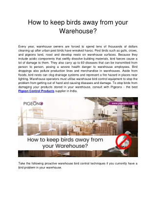 How to keep birds away from your Warehouse?