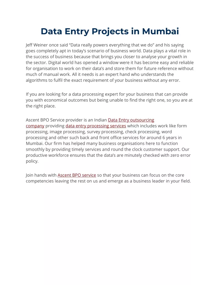 data entry projects in mumbai