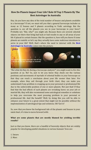 How Do Planets Impact Your Life Role Of Top 3 Planets By The Best Astrologer In Australia