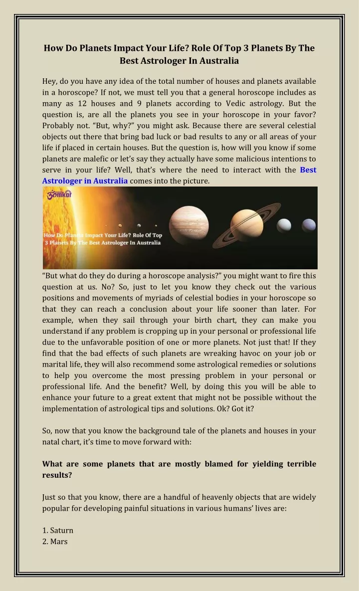 how do planets impact your life role
