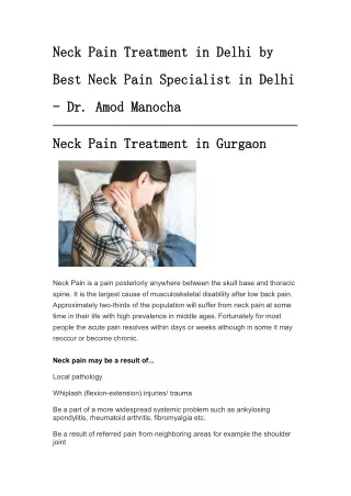 Neck Pain Treatment in Delhi by Best Neck Pain Specialist in Delhi - Dr. Amod Manocha