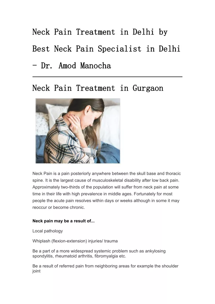 PPT - Neck Pain Treatment in Delhi by Best Neck Pain Specialist in ...