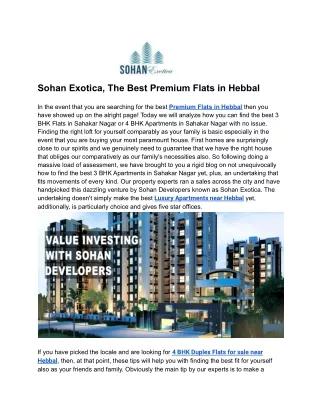 Sohan Exotica, The Best Premium Flats in Hebbal