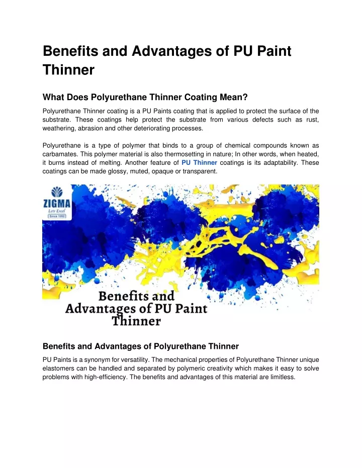 benefits and advantages of pu paint thinner