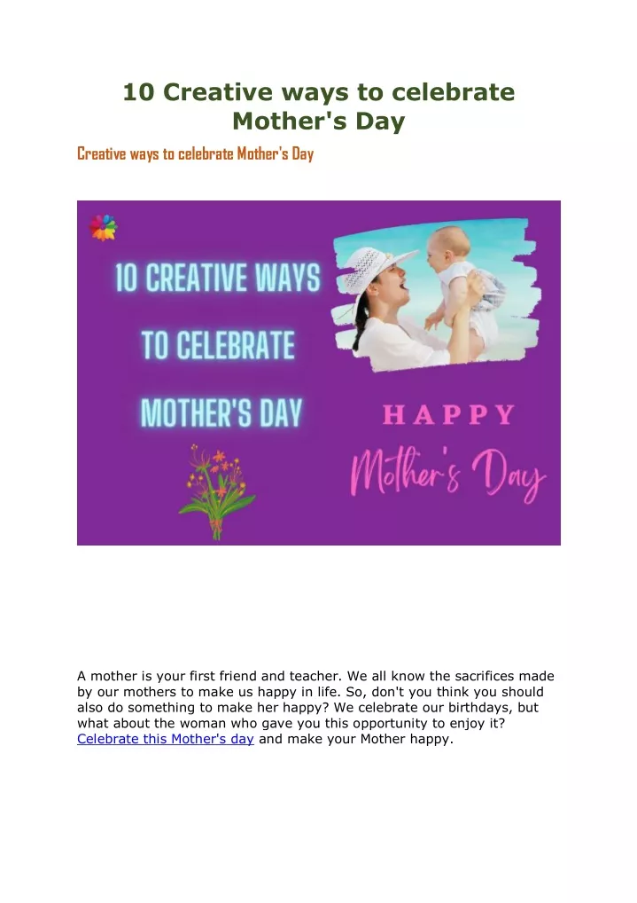 10 creative ways to celebrate mother