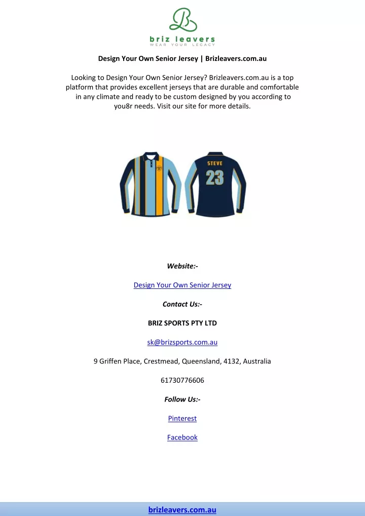 design your own senior jersey brizleavers com au