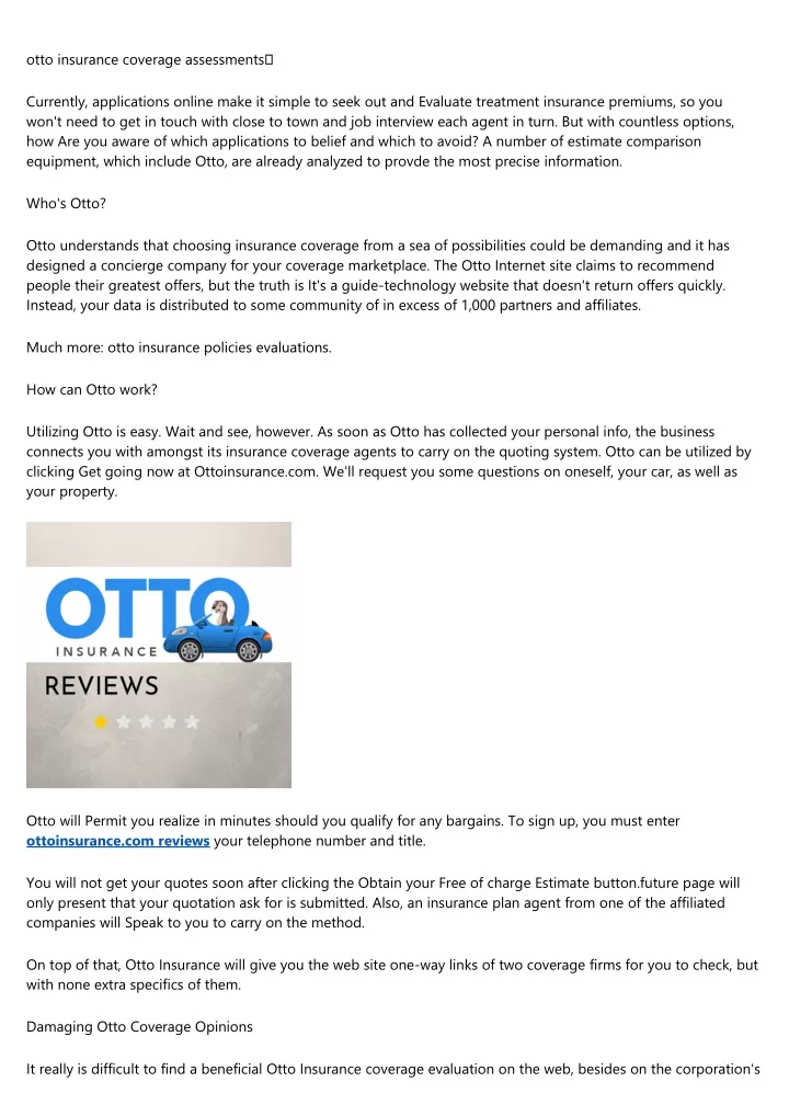 otto insurance coverage assessments