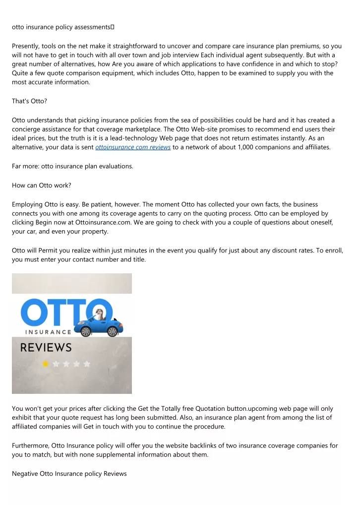 otto insurance policy assessments