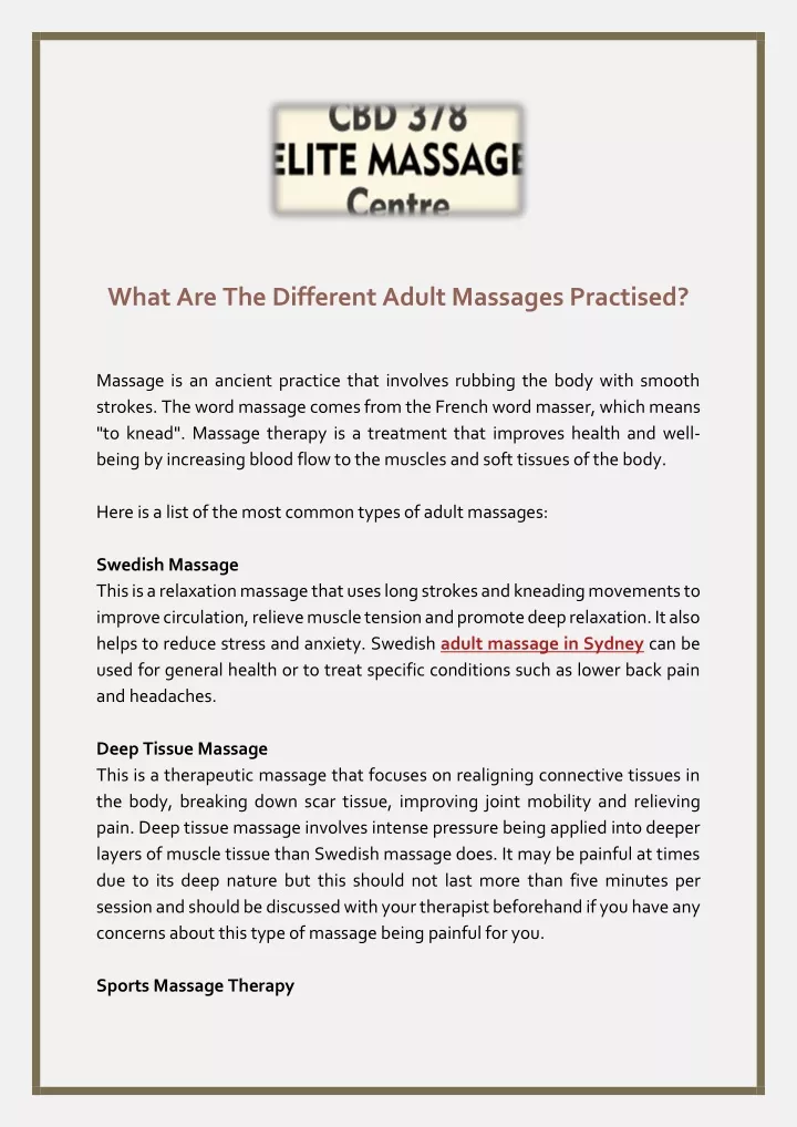 what are the different adult massages practised