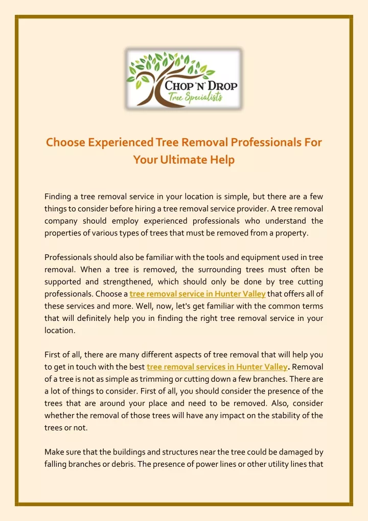 choose experienced tree removal professionals