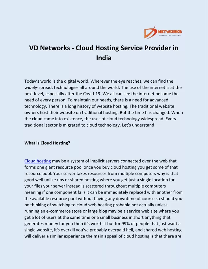 vd networks cloud hosting service provider