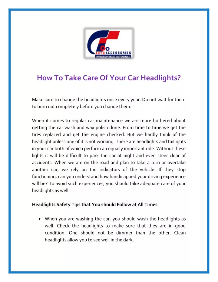 how to take care of your car headlights