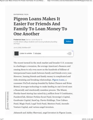 Pigeon Loans Makes It Easier For Friends And Family To Loan Money To One Another