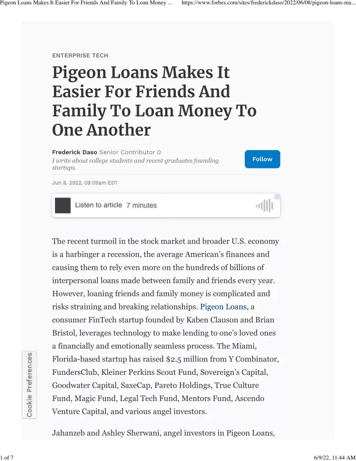 pigeon loans makes it easier for friends
