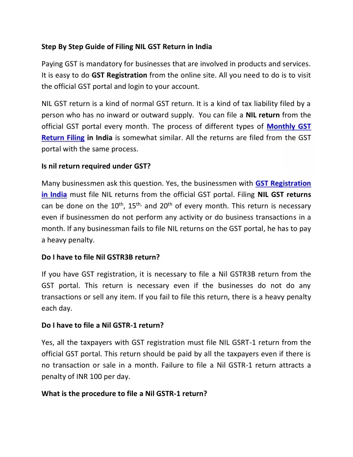 step by step guide of filing nil gst return