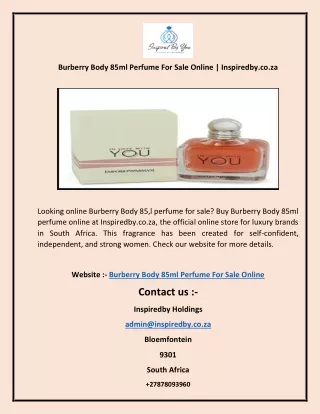 Burberry Body 85ml Perfume For Sale Online  Inspiredby.co.za