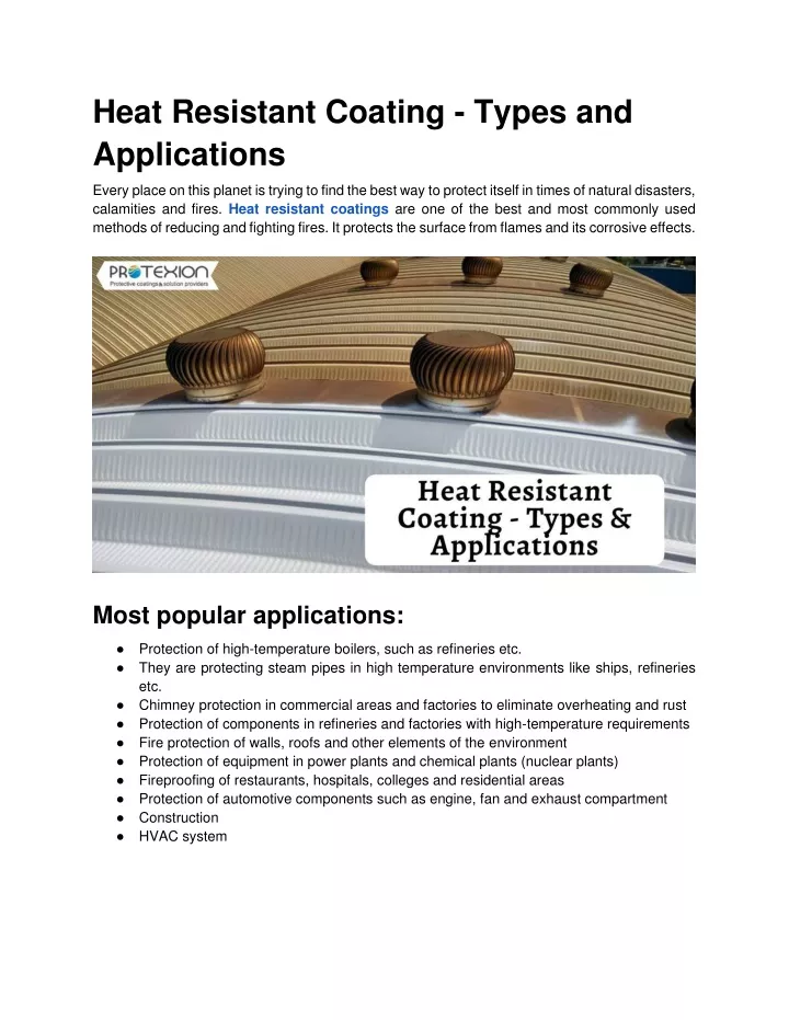 heat resistant coating types and applications