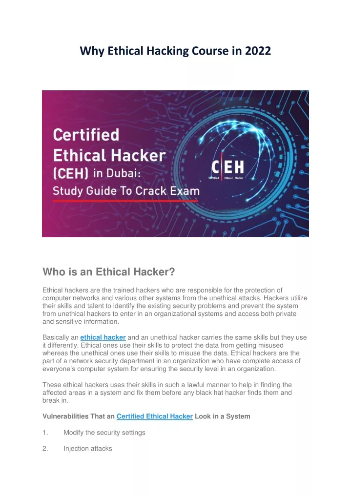 why ethical hacking course in 2022