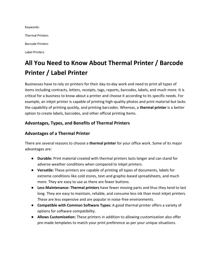 PPT All You Need to Know About Thermal Printer / Barcode Printer / Label Printer PowerPoint