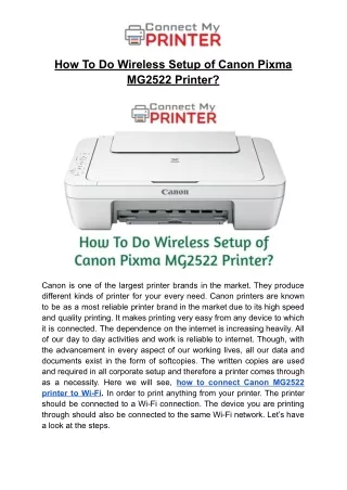 how to do wireless setup of canon pixma mg2522