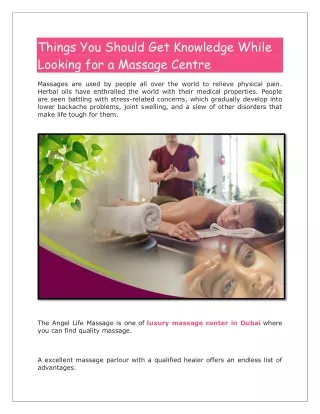Things You Should Get Knowledge While Looking for a Massage Centre